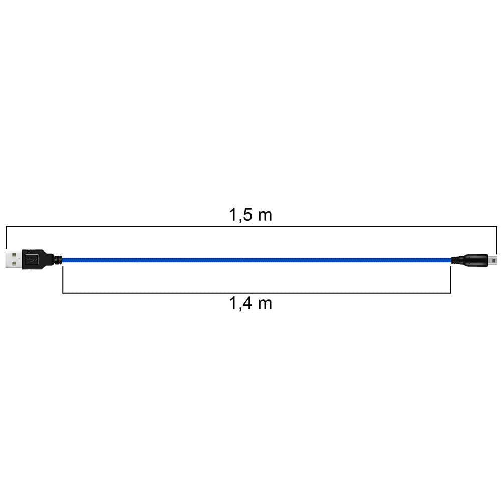 Cable de Carga y Datos USB 1,5m Azul Trenzado Compatible con Ninten DSi,DSi XL,2DS,New 2DS XL,3DS,3DS XL,New 3DS,New 3DS XL Latiguillo Revestido Cargador Transferencia Archivos Power Lead Charger