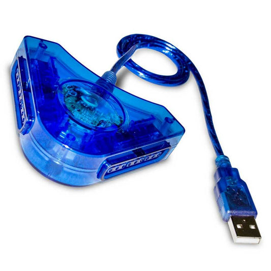Adaptador USB Doble Mando Compatible con Mandos PS1 PS2 PSX Azul Conversor Convertidor para PC Windows 7 10 Conector