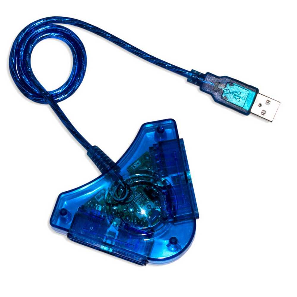 Adaptador USB Doble Mando Compatible con Mandos PS1 PS2 PSX Azul Conversor Convertidor para PC Windows 7 10 Conector