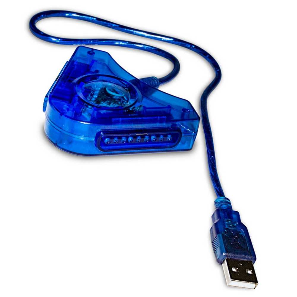 Adaptador USB Doble Mando Compatible con Mandos PS1 PS2 PSX Azul Conversor Convertidor para PC Windows 7 10 Conector