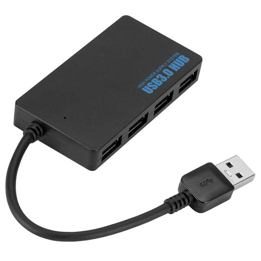 HUB USB 3.0 de 4 Puertos Negro Alta Velocidad con Toma Corriente Extra Opcional Super Speed SS para Ordenador Portátil