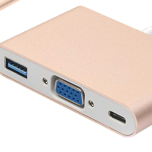 Adaptador USB 3.1 USB-C Male - USB A hembra / USB-C Female / Salida VGA Rosa Oro