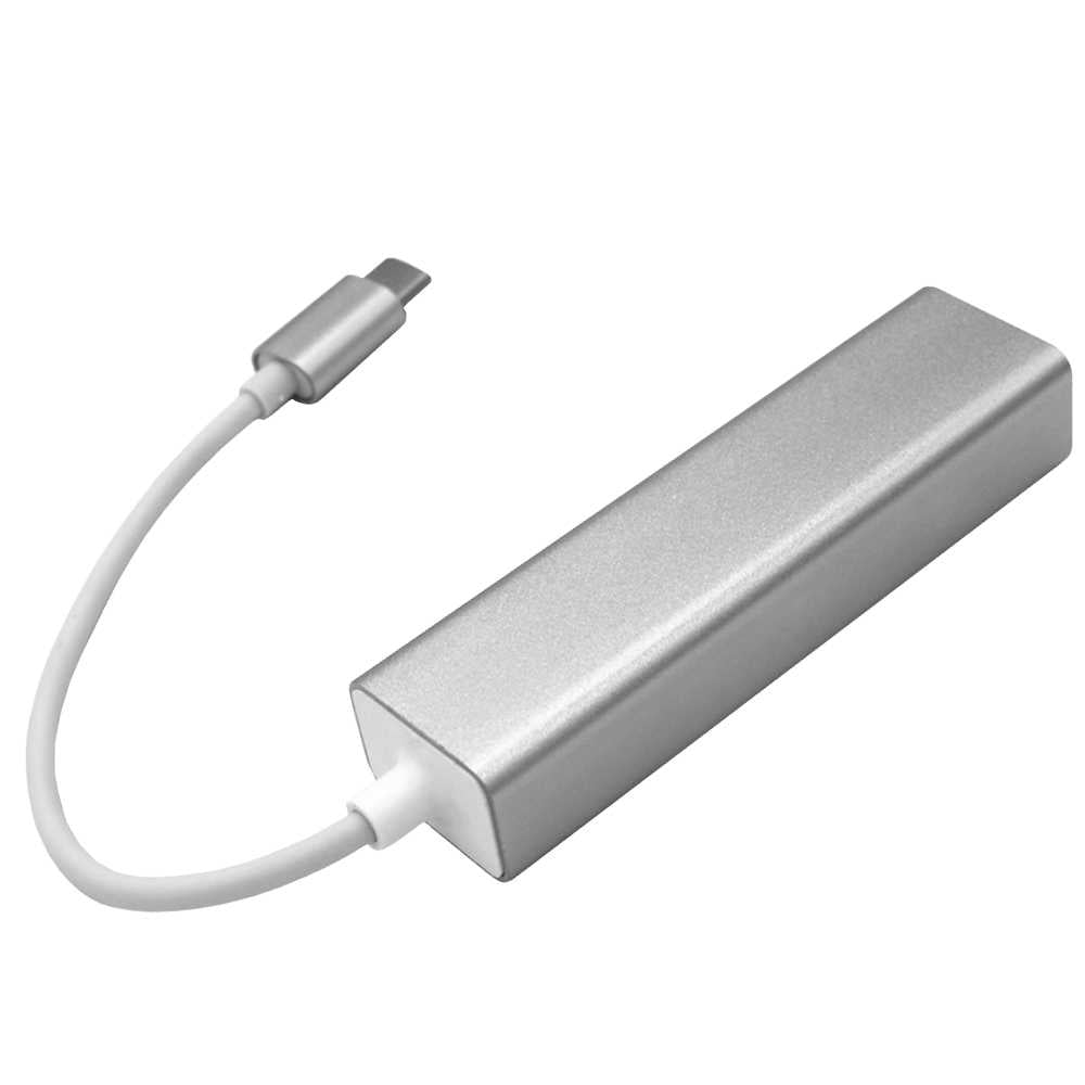 Hub con RJ45 Plateado y 3 Puertos USB 3.0 Adaptador Tarjeta de Red 10 100 Mbps Ethernet para Portatil con USB Tipo C