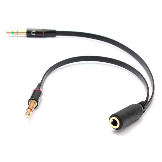 Cable Divisor 1 Mini Jack 3.5mm Hembra TRRS a 2 AUX Macho TRS Splitter Separador de Audio Micrófono Auriculares Negro