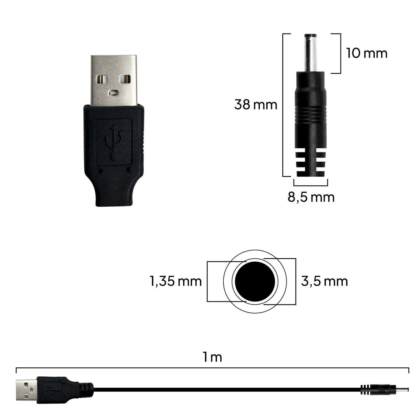 Cable USB Cargador para Tablet Android MP3 3.5mm 5V 2A Alimentacion DC Negro