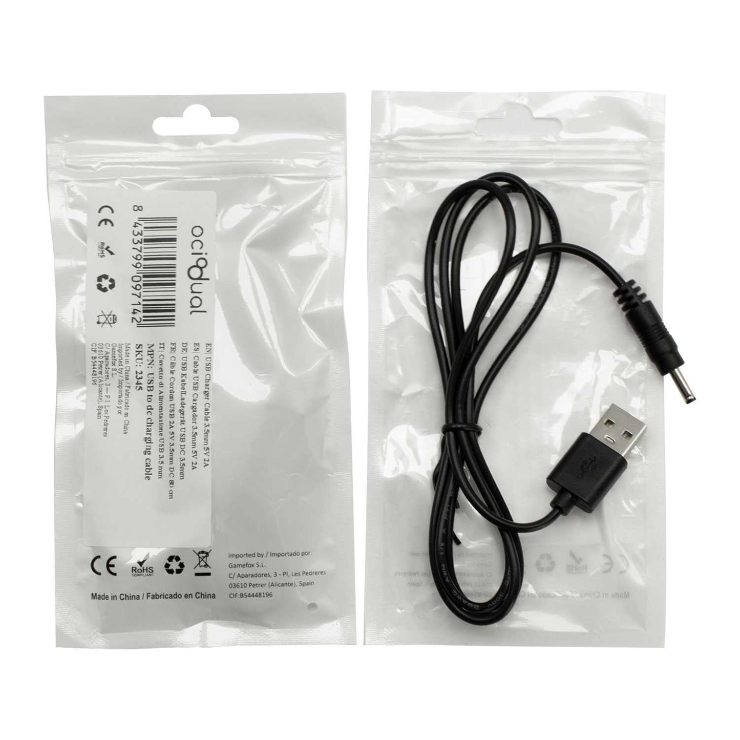 Cable USB Cargador para Tablet Android MP3 3.5mm 5V 2A Alimentacion DC Negro
