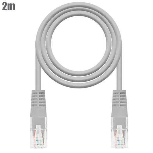 Cable de Red Latiguillo Conector Clavija RJ45 Cat.5e UTP AWG24 2m Gris NANOCABLE Ethernet Patch LAN Grey 10.20.0102