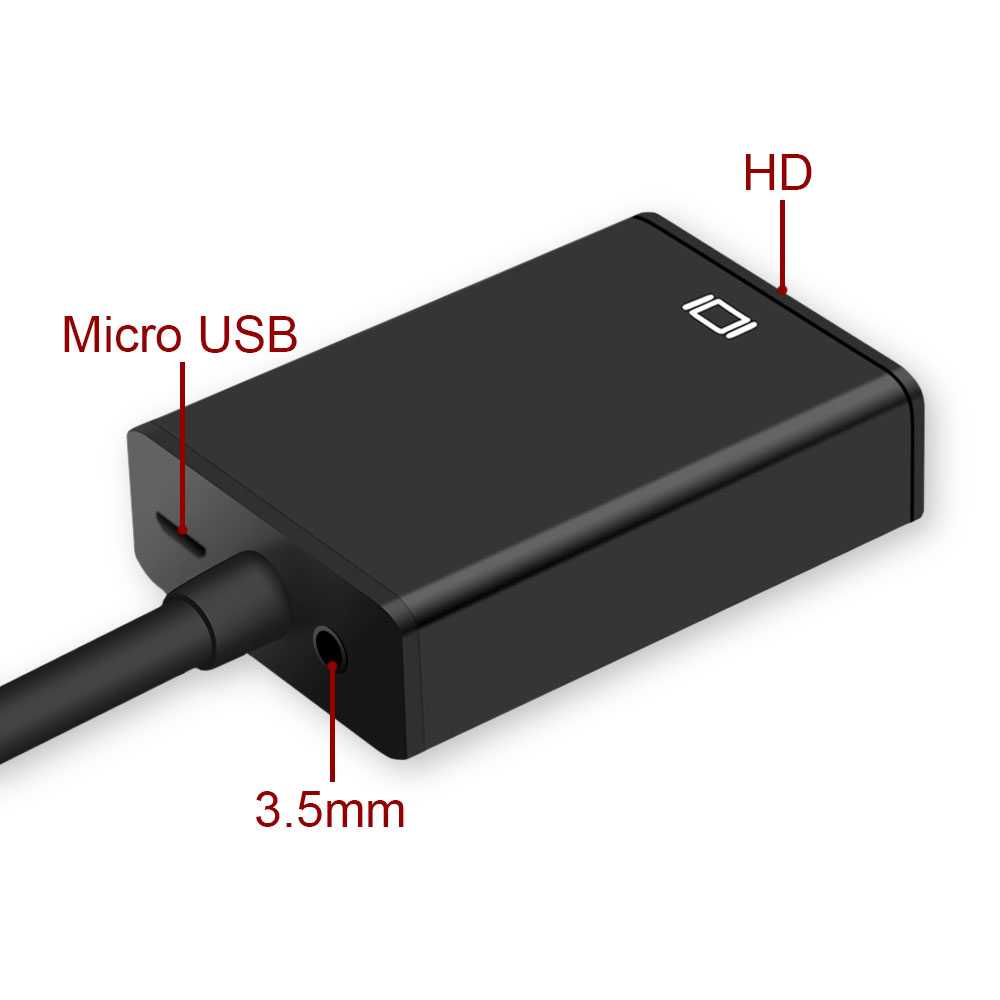 Cable Adaptador VGA Macho a HDTV Hembra con Salida de Audio MIni Jack 3,5mm Negro Convertidor Conversor HDTV 1080p