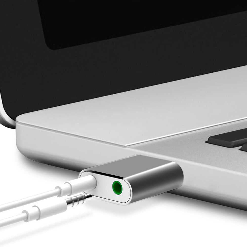 Tarjeta de Sonido USB 2.0 GF2419 Plata 2 Jack 3.5mm Entrada Micrófono Salida Altavoces Auriculares Sonido Estéreo