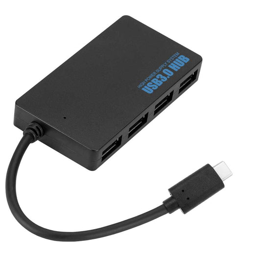 Hub de Tipo C a 4 Puertos USB Datos Hasta 5Gbps Negro para PC Ordenador Portatil Laptop Ladron Type C a 4 Tomas USB3.0 M/H Entrada Toma Corriente