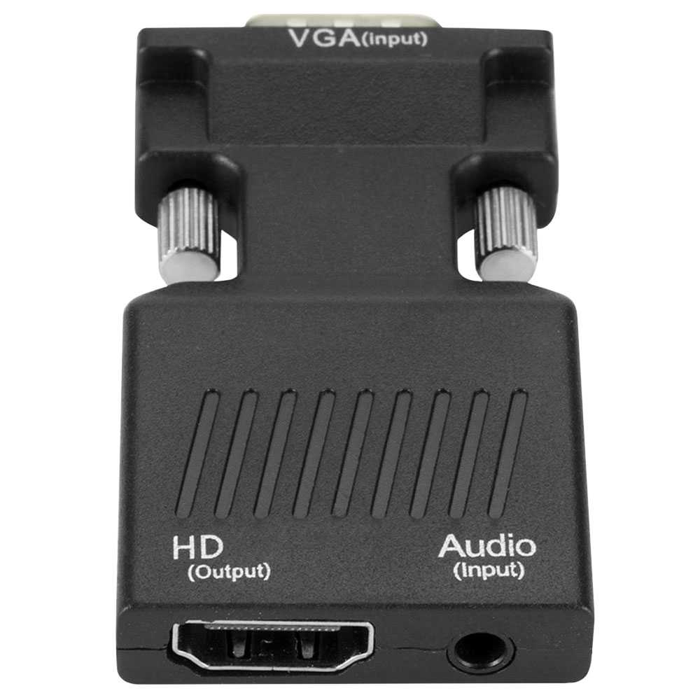 Convertidor de VGA Analógico Macho a HDMI Digital Hembra Negro Adaptador Conversor Video Audio Sonido Mini Jack 3.5mm