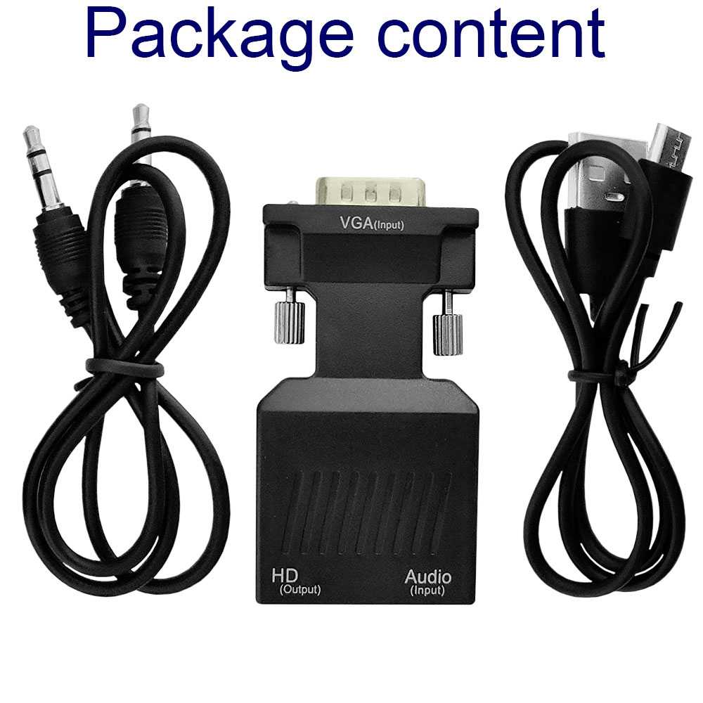 Convertidor de VGA Analógico Macho a HDMI Digital Hembra Negro Adaptador Conversor Video Audio Sonido Mini Jack 3.5mm