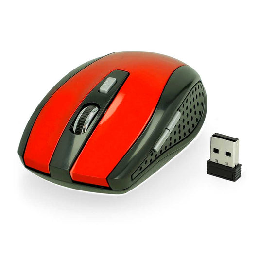 Ratón Óptico Inalámbrico 6 Botones con Receptor USB 1600 DPI Ajustable para PC Ordenador Rojo Mouse Sin Cables