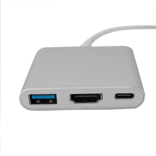 Adaptador de USB 3.1 Tipo C Macho a USB Type A y Salida HDTV Hembras Audio Video Transferencia Datos Plata Cable Conversor USB Tipo C 3.1 Multipuerto Adapter Converter