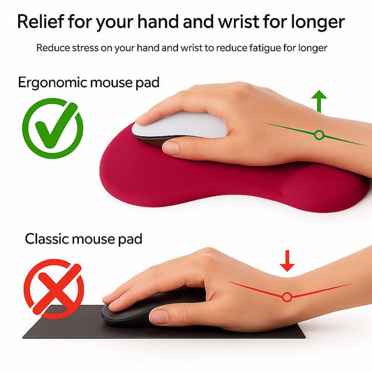 Alfombrilla de Ratón con Reposamuñecas de Gel, ergonómica, de Color Rojo, Base de Goma Antideslizante, 23 cm x 19 cm