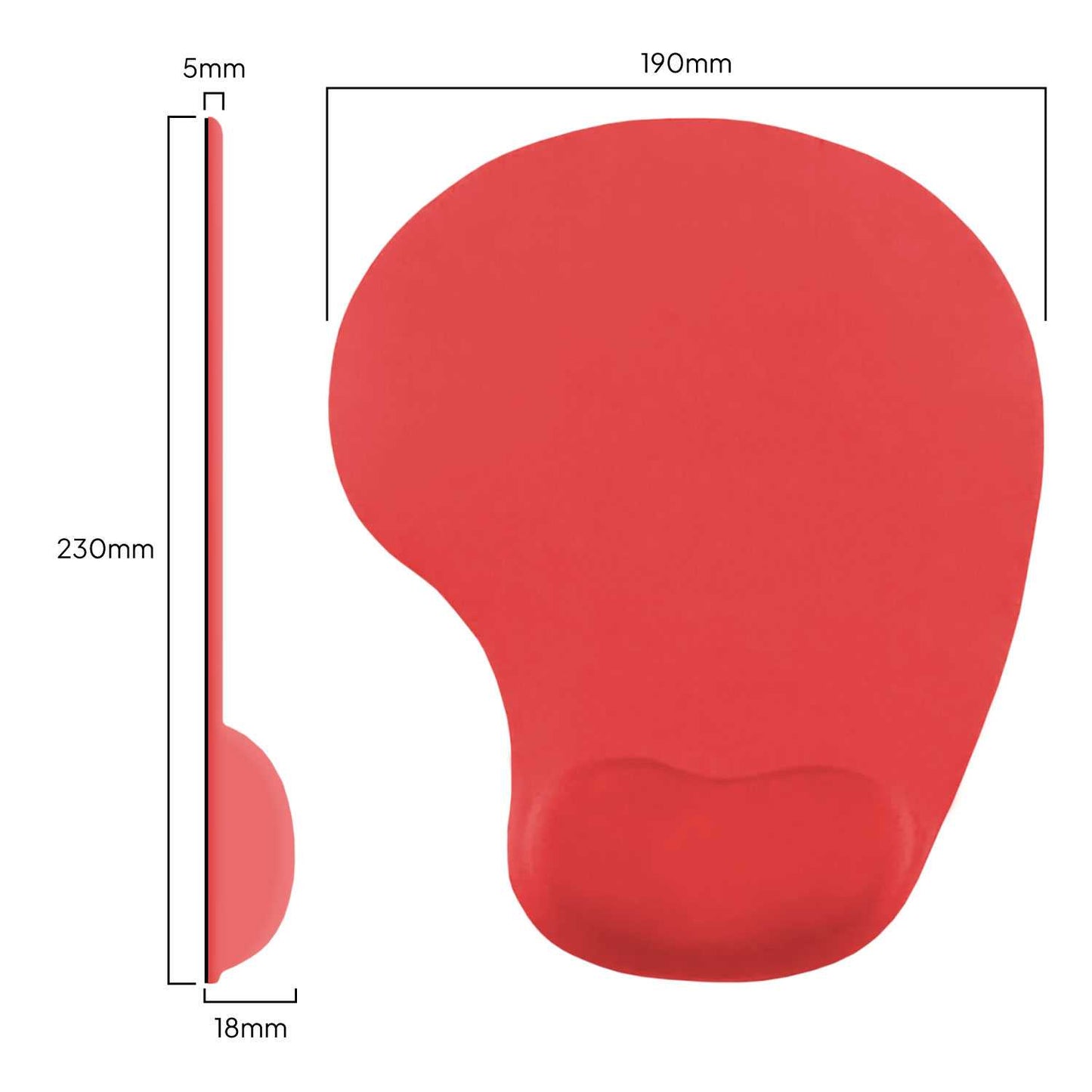 Alfombrilla de Ratón con Reposamuñecas de Gel, ergonómica, de Color Rojo, Base de Goma Antideslizante, 23 cm x 19 cm