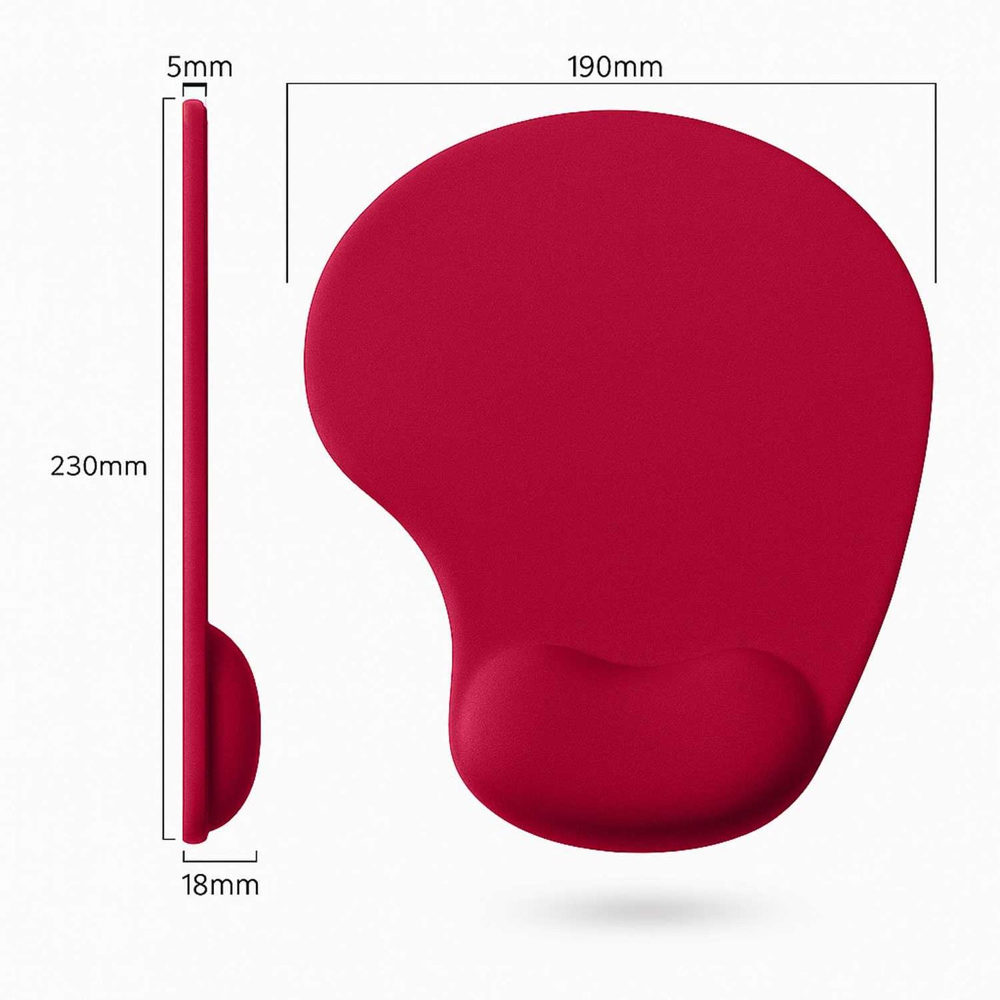 Alfombrilla de Ratón con Reposamuñecas de Gel, ergonómica, de Color Rojo, Base de Goma Antideslizante, 23 cm x 19 cm