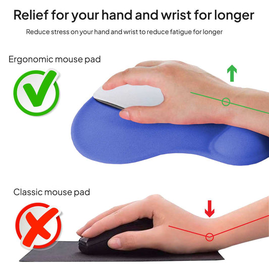 Alfombrilla de Ratón con Reposamuñecas de Gel, ergonómica, de Color Azul, Base de Goma Antideslizante, 23 cm x 19 cm