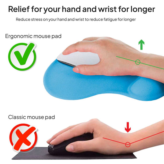 Alfombrilla de Ratón con Reposamuñecas de Gel, ergonómica, de Color Azul Claro, Base de Goma Antideslizante, 23 cm x 19 cm