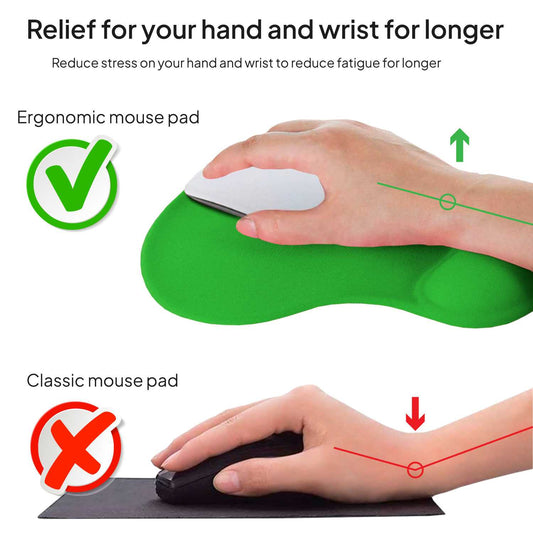 Alfombrilla de Ratón con Reposamuñecas de Gel, ergonómica, de Color Verde, Base de Goma Antideslizante, 23 cm x 19 cm