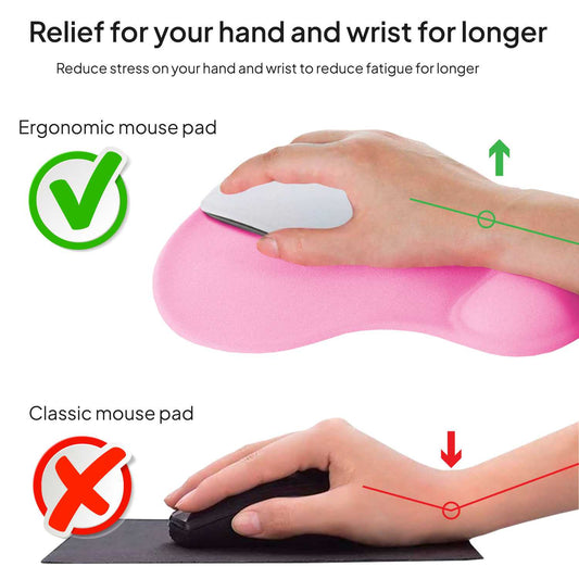 Alfombrilla de Ratón con Reposamuñecas de Gel, ergonómica, de Color Rosa Claro, Base de Goma Antideslizante, 23 cm x 19 cm