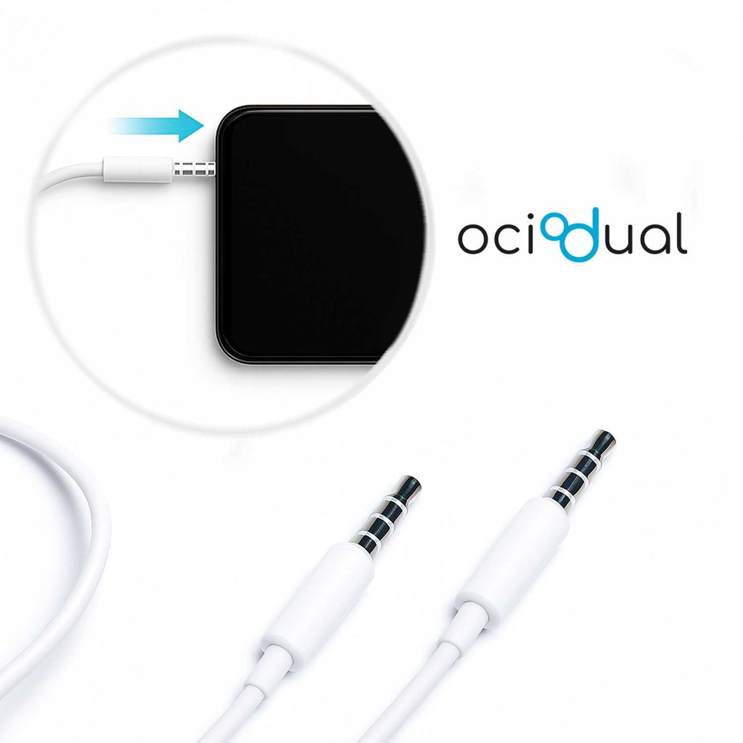 OcioDual Cable Jack 3.5 Macho Macho, Cable audio Jack 3.5 mm, Cable Altavoces, Alargador Jack 3.5, 1M Cable Aux Estéreo para Auriculares