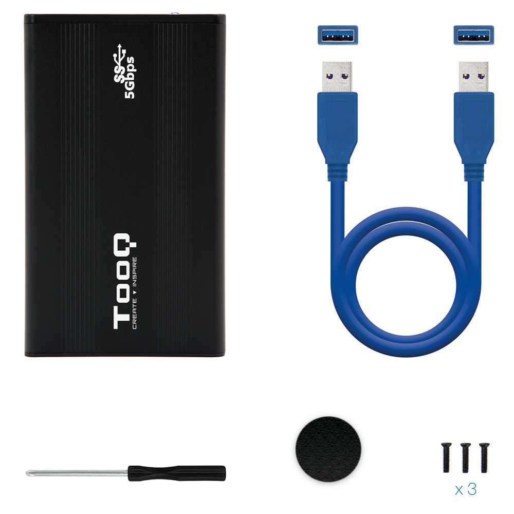 Tooq TQE-2524B Caja Externa USB 3.0 Ligera para Disco Duro SATA de 2.5 Pulgadas Negra Carcasa Discos Duros HDD/SSD