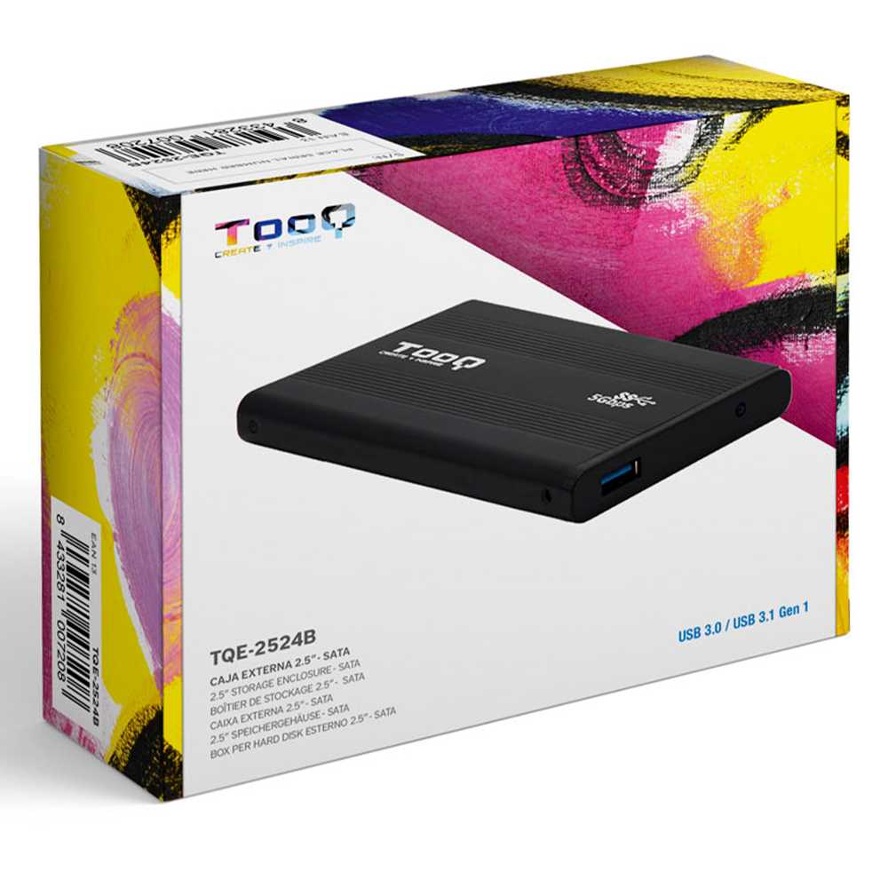 Tooq TQE-2524B Caja Externa USB 3.0 Ligera para Disco Duro SATA de 2.5 Pulgadas Negra Carcasa Discos Duros HDD/SSD
