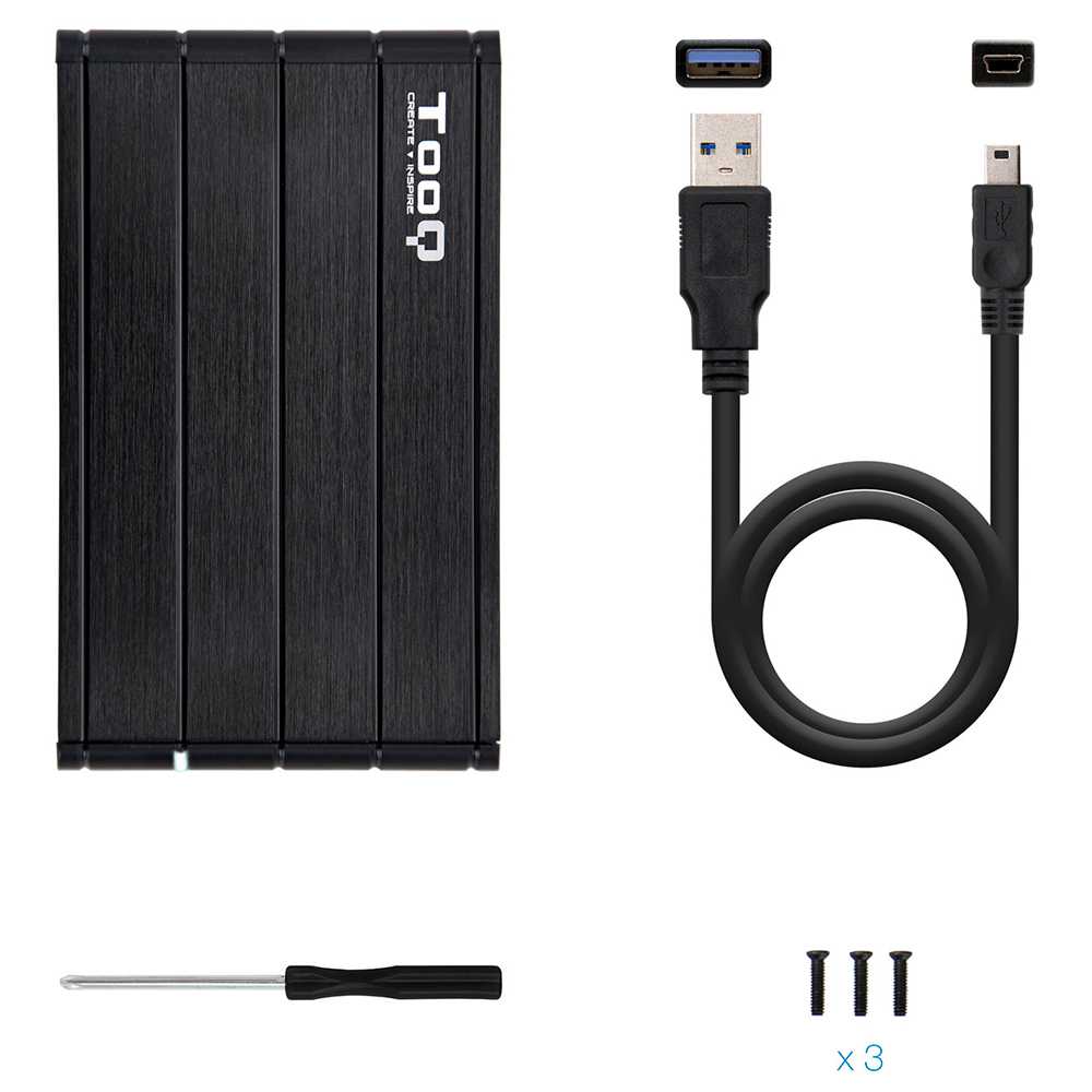 Tooq TQE-2530B Caja Externa USB 3.0 Ligera para Disco Duro SATA de 2.5 Pulgadas Negra Carcasa Discos Duros HDD/SSD