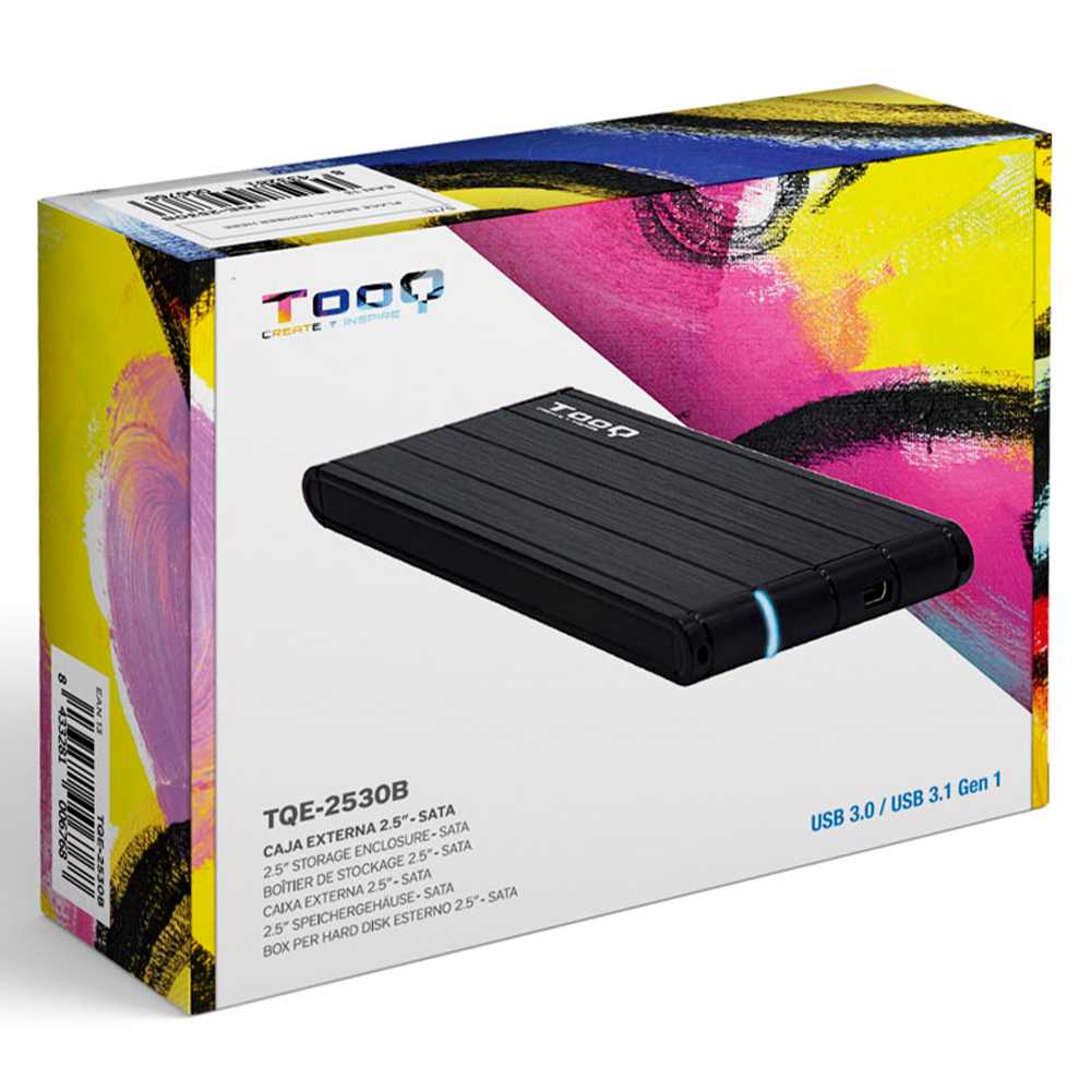 Tooq TQE-2530B Caja Externa USB 3.0 Ligera para Disco Duro SATA de 2.5 Pulgadas Negra Carcasa Discos Duros HDD/SSD