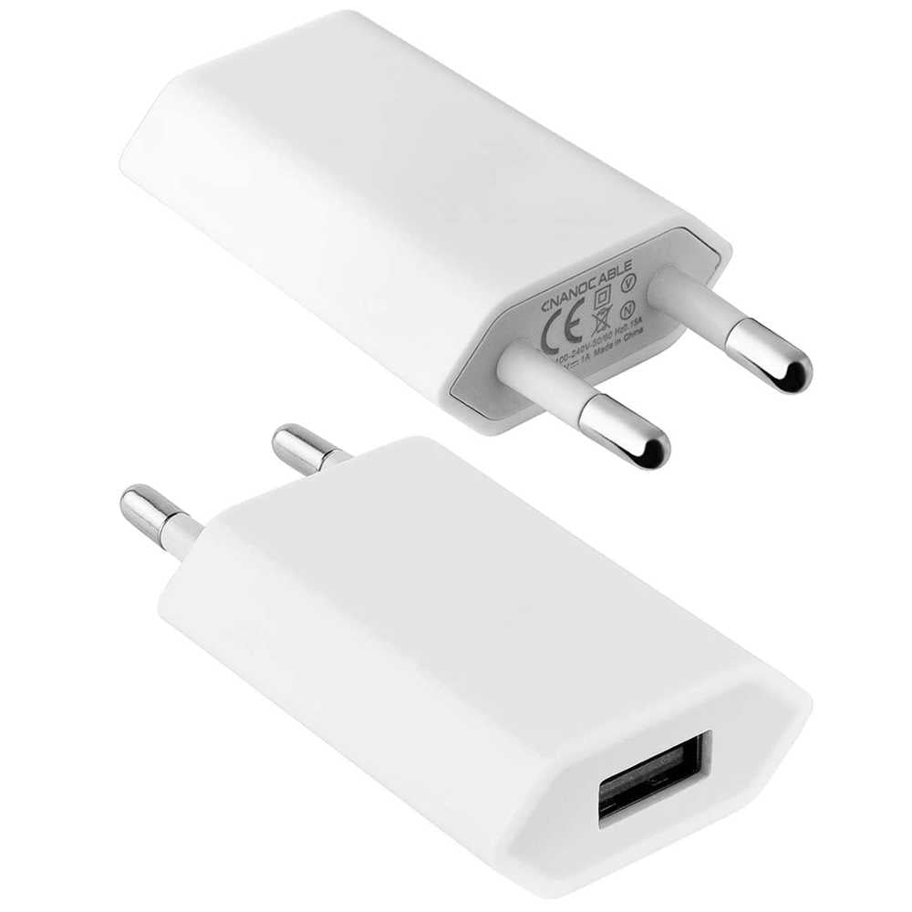 NANOCABLE Cargador de Pared USB 5W 1A 5V Blanco 10.10.2001 Alimentador Carga Adaptador Red Compacto para Smartphones