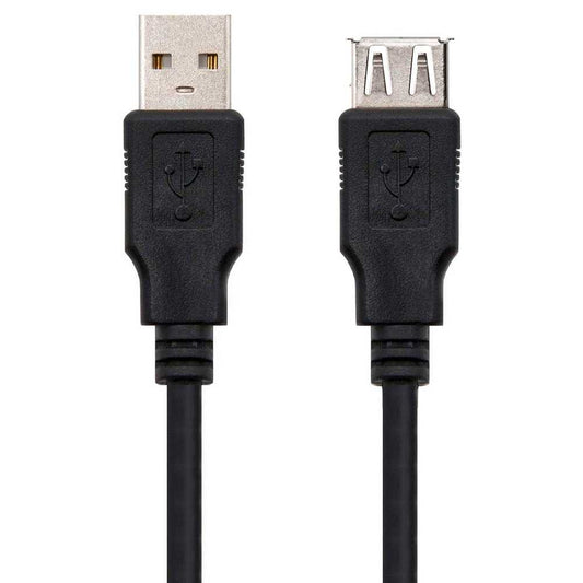 NANOCABLE Cable Conector USB 2.0 Tipo A de Macho Hembra Negro 10.01.0203-BK 1.8m Latiguillo Alargador Prolongador M/H