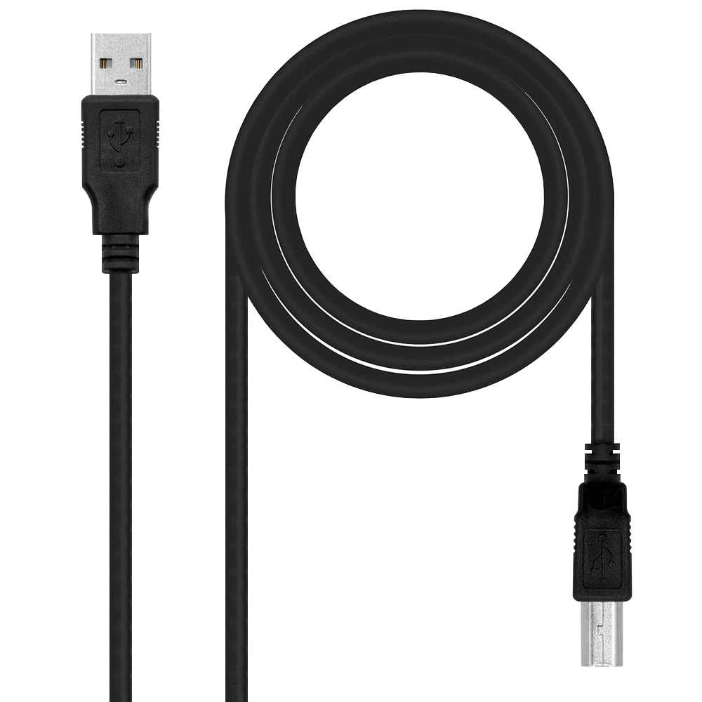 NANOCABLE Cable USB 2.0 Macho para Impresora Tipo A/M-B/M Negro 10.01.0103-BK 1,8m Compatible Epson Canon Brother HP