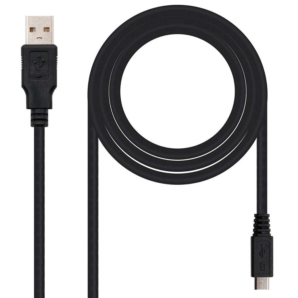 NANOCABLE Cable USB 2.0 Tipo A Micro Type B Doble Macho Negro 10.01.0501 1.8m para Smartphones Tablets MP3 MP4 MicroUSB