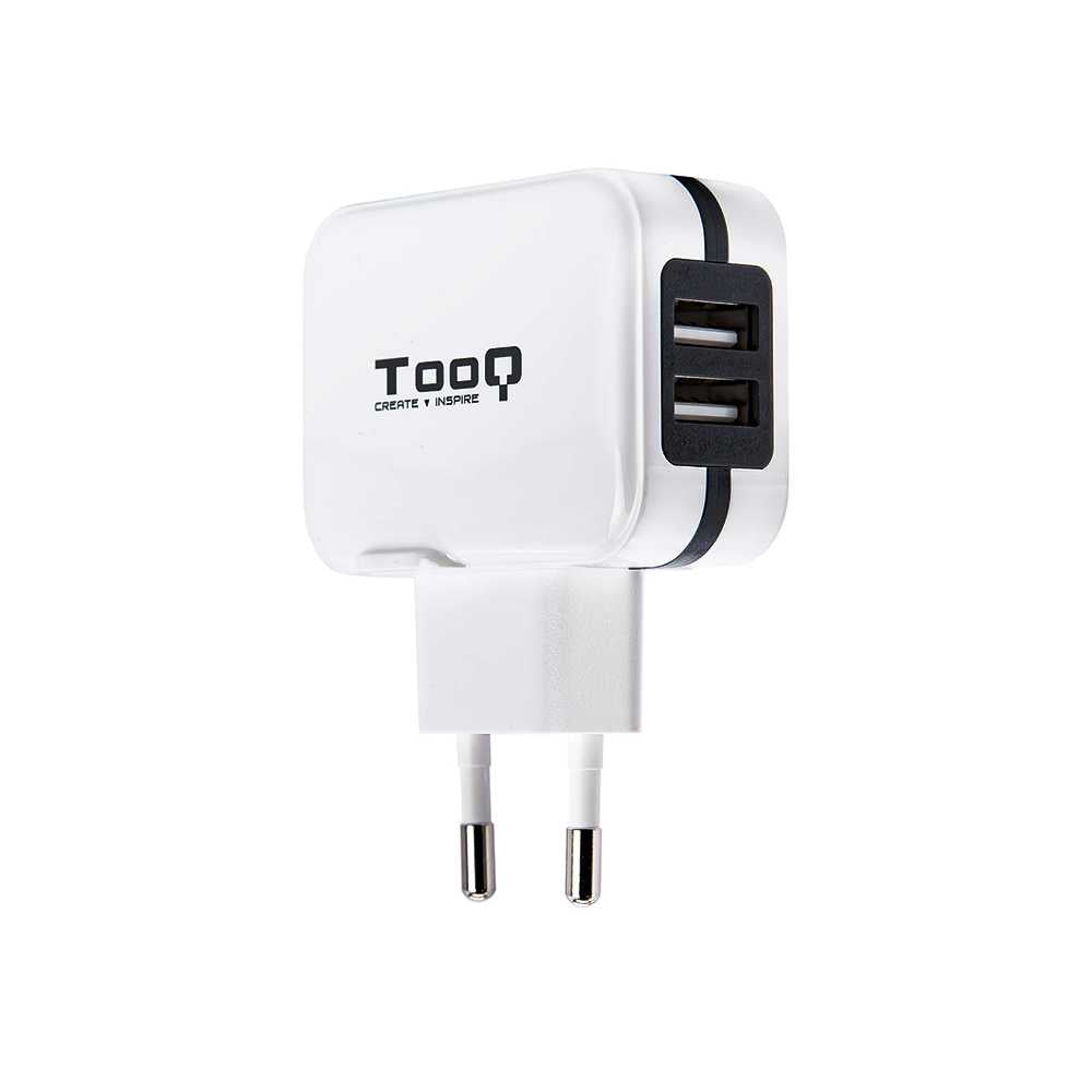 Tooq TQWC-1S02WT Cargador de Pared Red 17W 3.4A Doble USB 5V para Smartphones Tablets Blanco Adaptador Carga Corriente