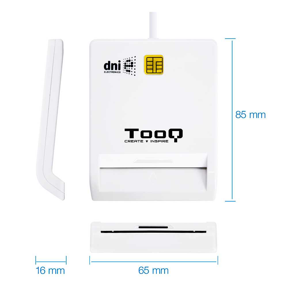 Tooq TQR-210W Lector Externo Cable Conector USB 2.0 Blanco para DNI Electrónico DNIe Tarjetas Inteligentes Smart Cards