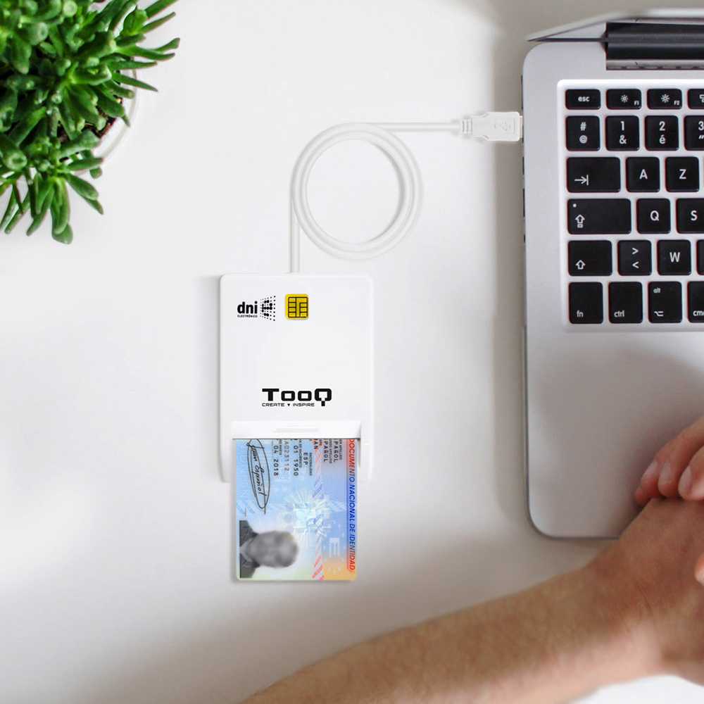 Tooq TQR-210W Lector Externo Cable Conector USB 2.0 Blanco para DNI Electrónico DNIe Tarjetas Inteligentes Smart Cards