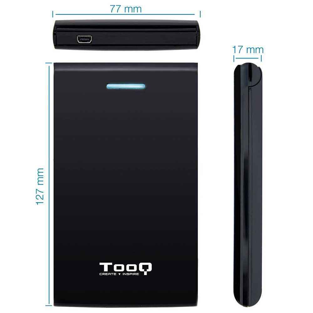 Tooq TQE-2526B Caja Externa USB 3.0 Ligera para Disco Duro SATA de 2.5 Pulgadas Negra Carcasa Discos Duros HDD/SSD