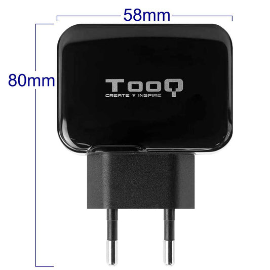 Tooq TQWC-1S02 Cargador de Pared Red 17W 3.4A Doble USB 5V para Smartphones Tablets Negro Adaptador Carga Corriente