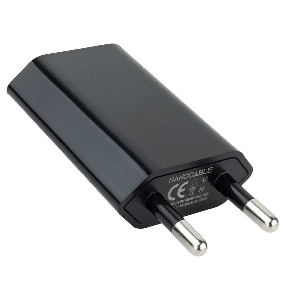 NANOCABLE Cargador de Pared USB 5W Negro 10.10.2002 5V 1A Alimentador Carga Adaptador Red Compacto para Smartphones