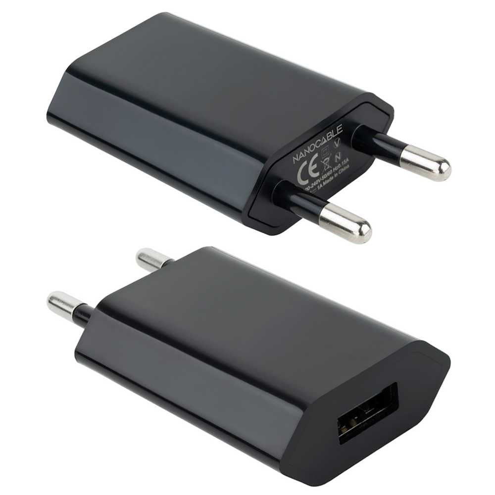 NANOCABLE Cargador de Pared USB 5W Negro 10.10.2002 5V 1A Alimentador Carga Adaptador Red Compacto para Smartphones