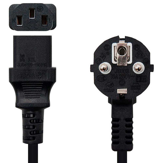 NANOCABLE 10.22.0102 1.5m Cable Alimentación Negro Enchufe Schuko 10A CEE7/M-C13/H Acodado para PC Monitor Impresora