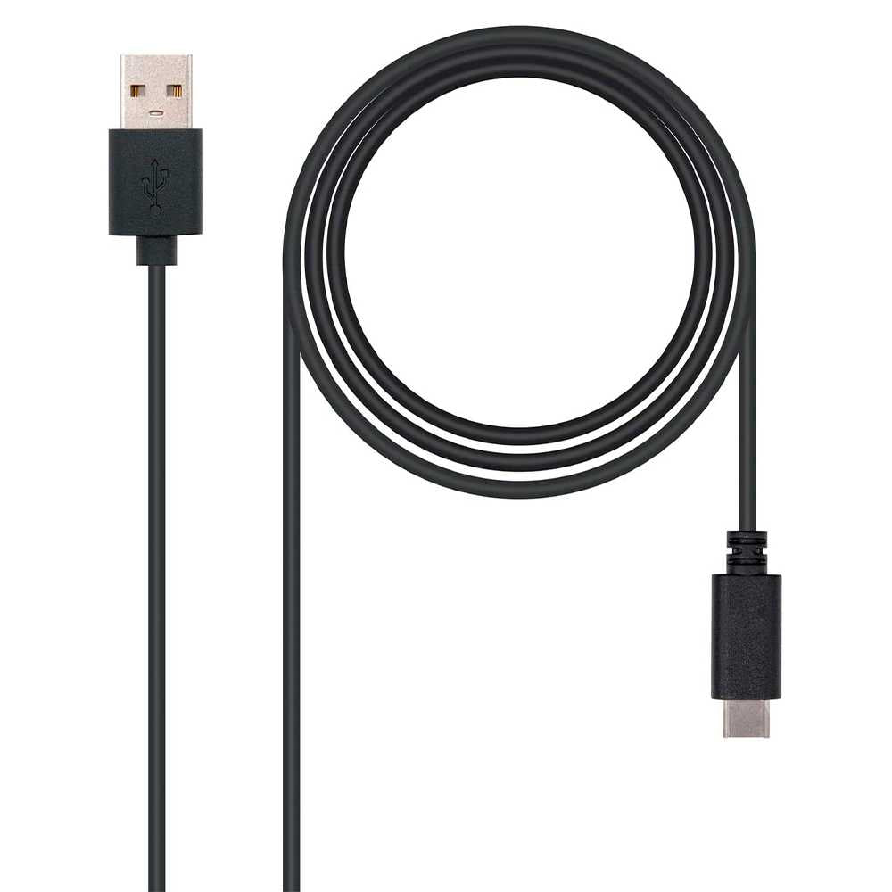Nanocable 10.01.2101 Cable 1m Carga 3A Datos de USB 2.0 a Tipo C 7mm Negro para Teléfonos Móviles Smartphones Tablets