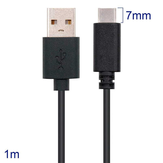 Nanocable 10.01.2101 Cable 1m Carga 3A Datos de USB 2.0 a Tipo C 7mm Negro para Teléfonos Móviles Smartphones Tablets