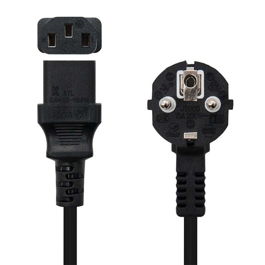 NANOCABLE 10.22.0103 3m Cable Alimentación Negro Enchufe Schuko 10A CEE7/M-C13/H Acodado para PC Monitor Impresora