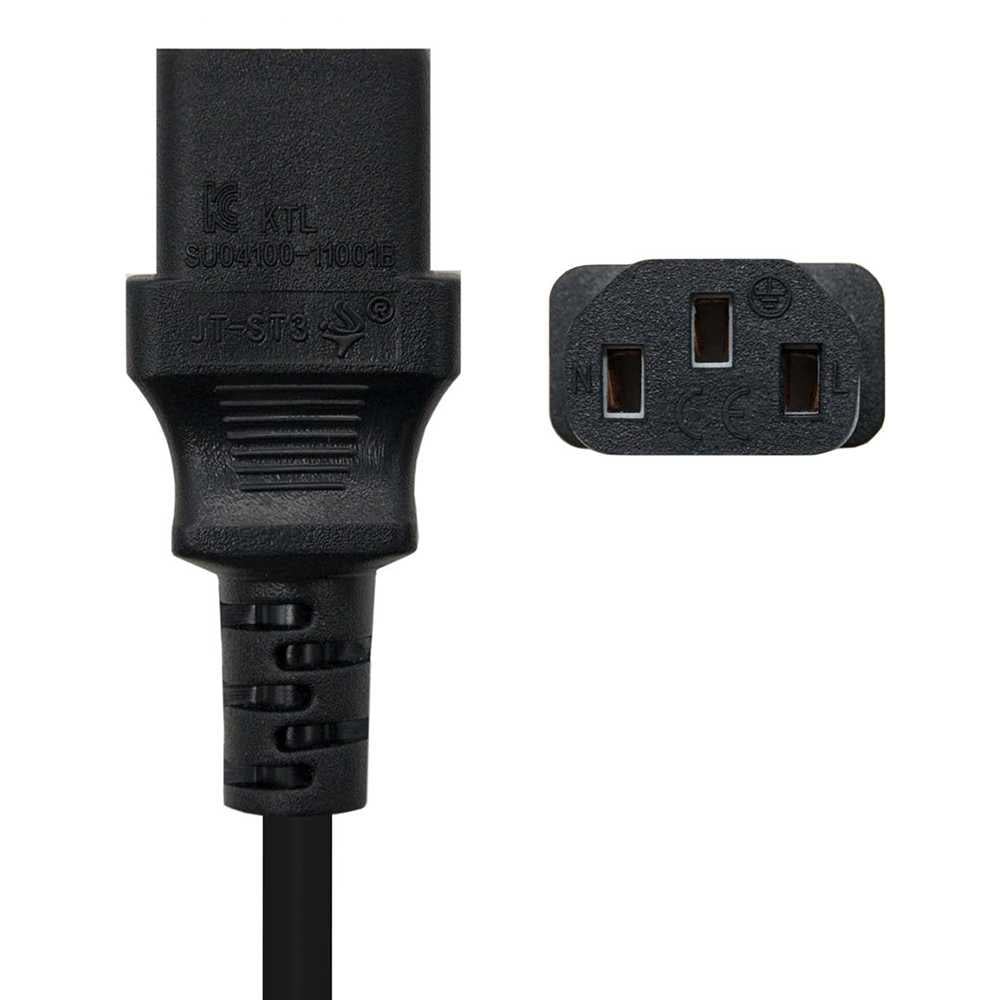 NANOCABLE 10.22.0103 3m Cable Alimentación Negro Enchufe Schuko 10A CEE7/M-C13/H Acodado para PC Monitor Impresora