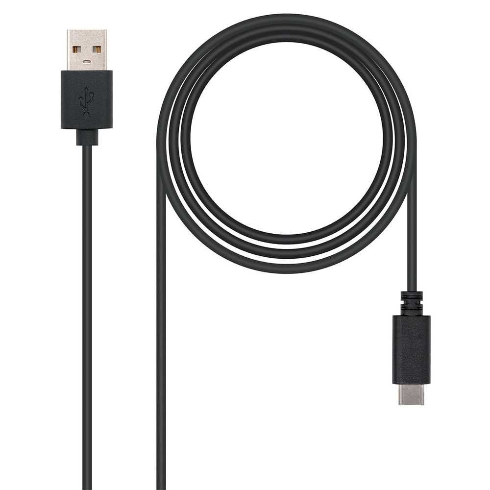 Nanocable 10.01.2102 Cable Carga 3A+Datos de USB 2.0 a Tipo C M/M Negro para Teléfonos Celulares Smartphones Tablets