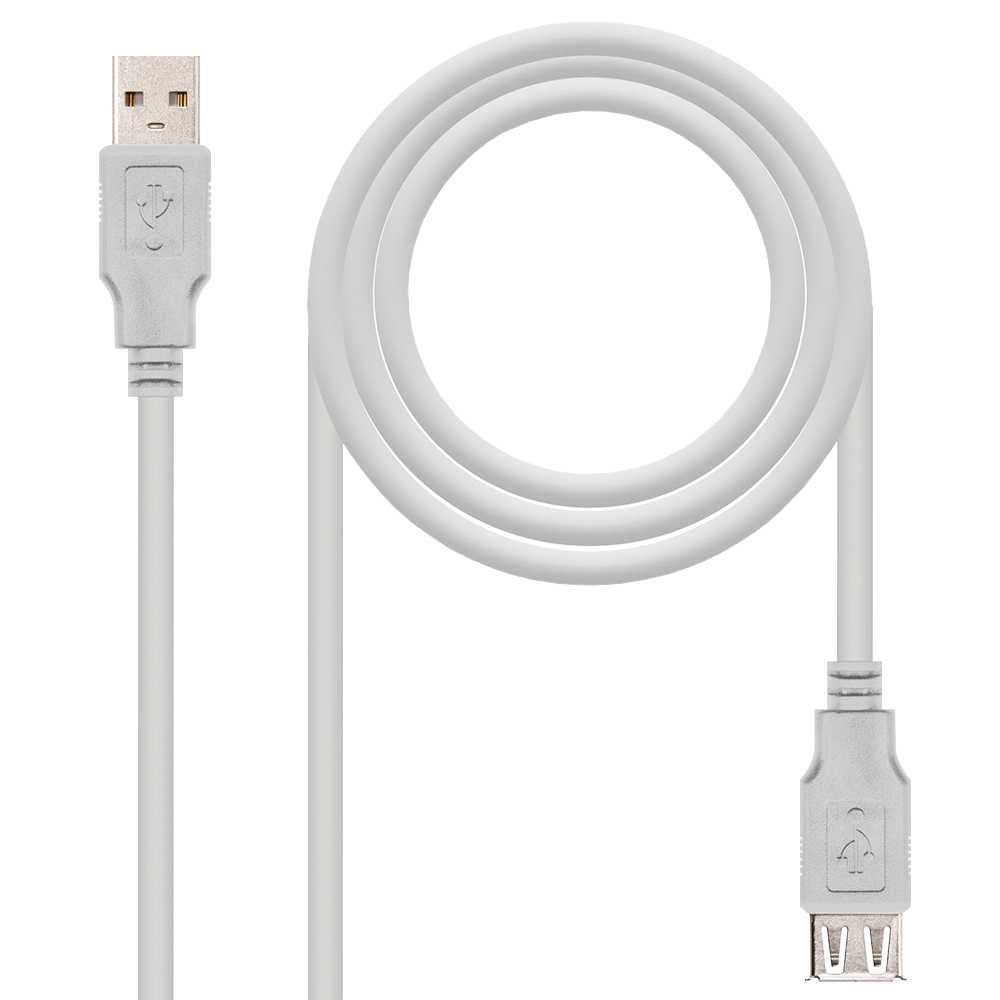 Nanocable 10.01.0204 3m Cable Conector USB 2.0 Tipo A de Macho Hembra Beige Latiguillo Alargador Prolongador M/H