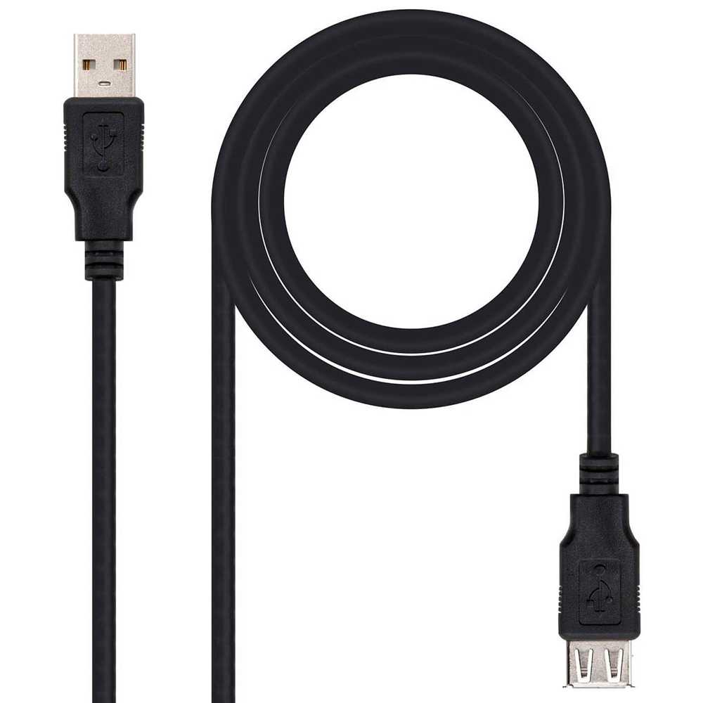 Nanocable 10.01.0204-BK 3m Cable Conector USB 2.0 Tipo A de Macho Hembra Negro Latiguillo Alargador Prolongador M/H