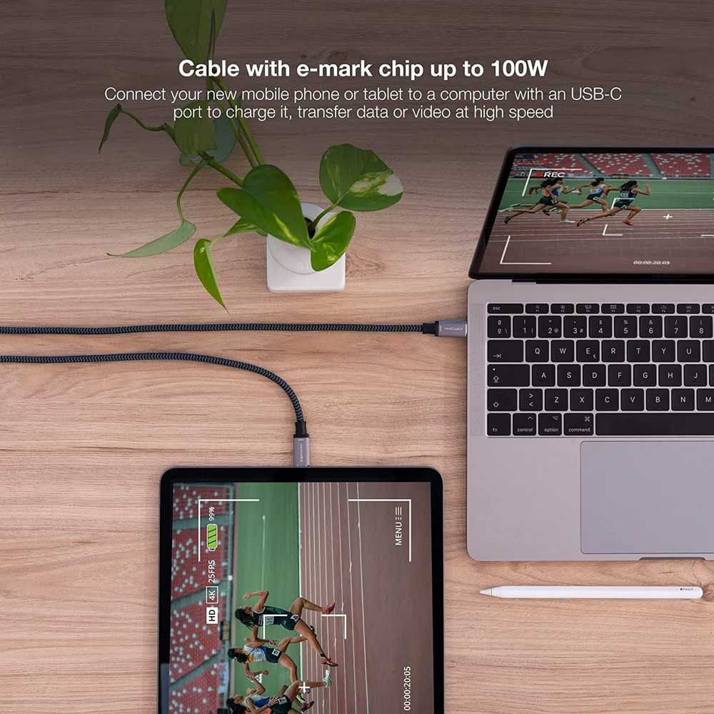 NANOCABLE Cable USB 3.1 USB-C/M-USB-C/M, Gen2 10Gbps 5A, Color Gris/Negro, 0.5 m